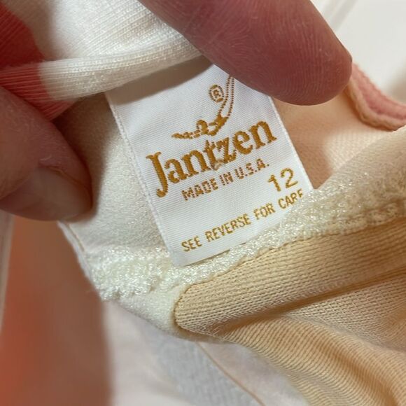 90s Pink Swimsuit, vintage Jantzen Striped Tank style Suit, cotton Lycra, 12 - Picture 9 of 10